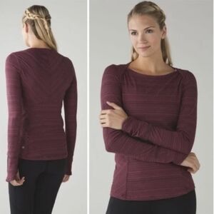 Lululemon Kanto Catch Me Long Sleeve Stripe‎ Wine Berry Black Tip Size 2